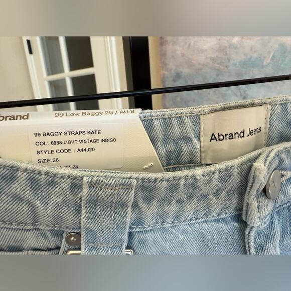Abrand Womens 99 Low Baggy Jeans Light Vintage Indigo 26 Straight Ridged New - Picture 3 of 8